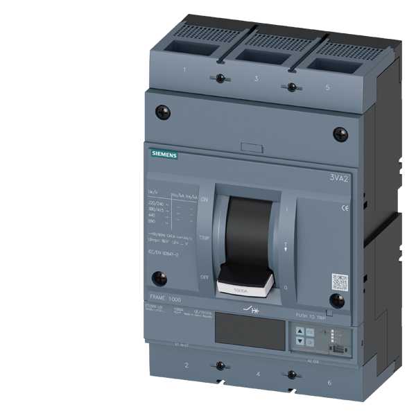 Siemens - MCCB_3VA25_3P_55KA_ETU550,LI,IN=1000A,IR=400A-1000A,Ii=10xIN,bolt