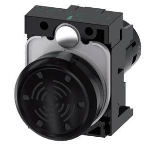 Siemens - Akustisk signal komplett 22mm metall, tone 2,4KHZ, IP40, 95db/10cm med holder 230V AC skruklemmer.