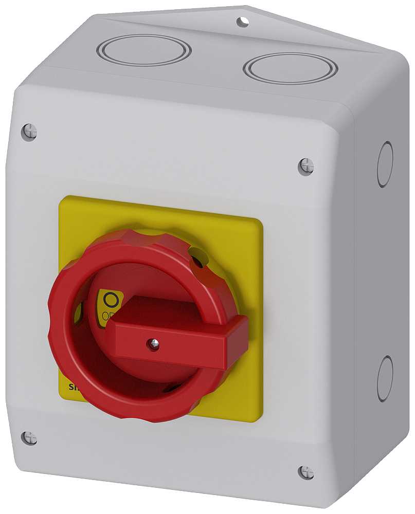 Siemens - Sikkerhetsbryter, 3-p, I=63 A, AC-23/400V: 22 kW,  plast IP65, vri bryter , r/g, nippelhull M32/40