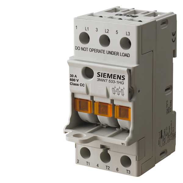 Siemens - 3NW7, sikringsbase, 10 x 38 mm, 3-pol, In: 32 A, Un AC: 690 V, LED signal detector