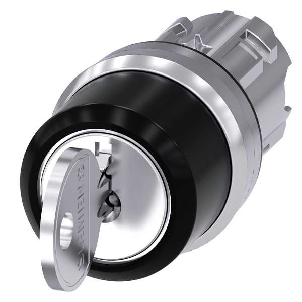 Siemens - SIRIUS ACT Nøkkelvenderhode,RONIS,3 bryterposisjoner I-O-II, 22MM rund blank metall design, 2 nøkler