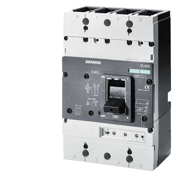 Siemens - Effektbryter VL400N ICU=55KA/415 VAC 4 p, ETU20, LSI IN=400A, IR=160-400A,ISD=1,5TO10XIR, II=11XIN