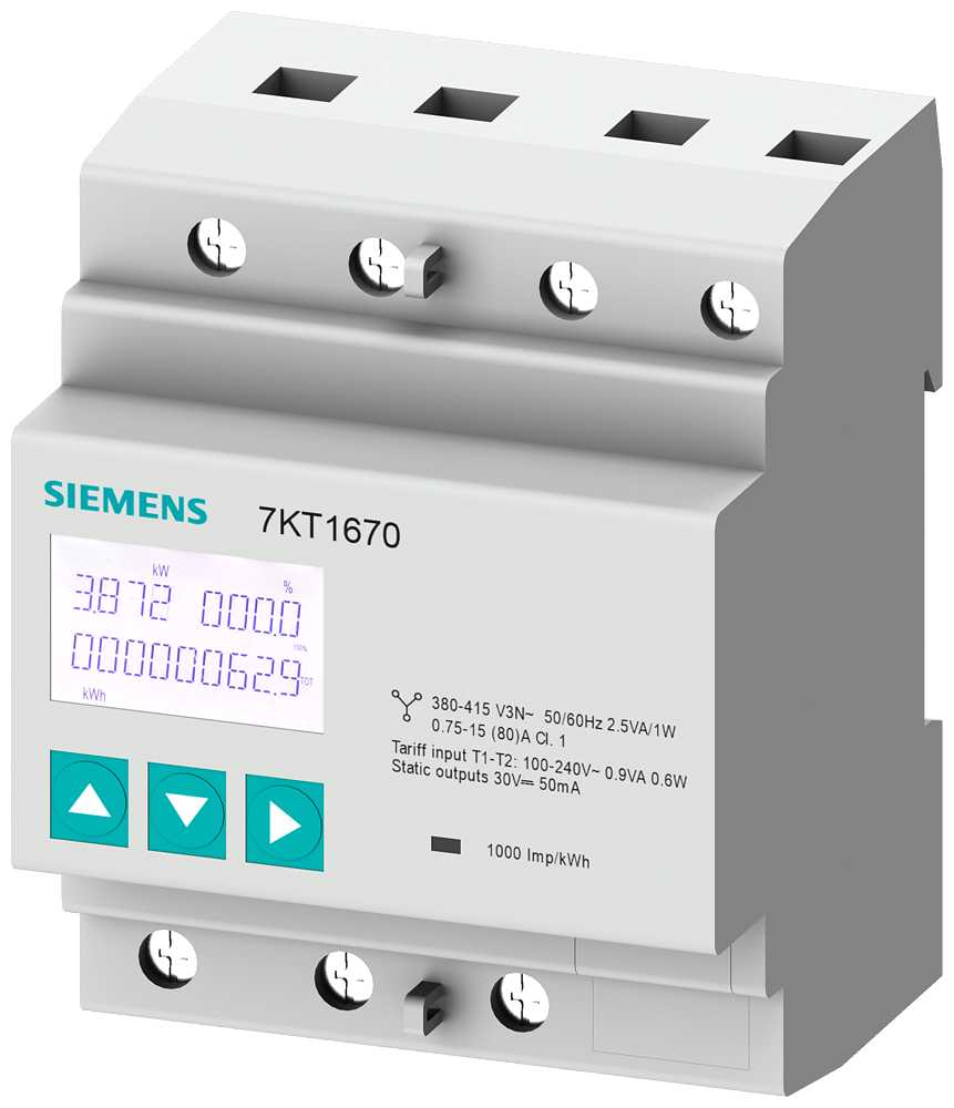 Siemens - SENTRON, måleinstrument,7KM PAC1600,LCD,L-L: 400V,L-N: 230V,80A,standard monteringskinne,3-fase,M-bus,