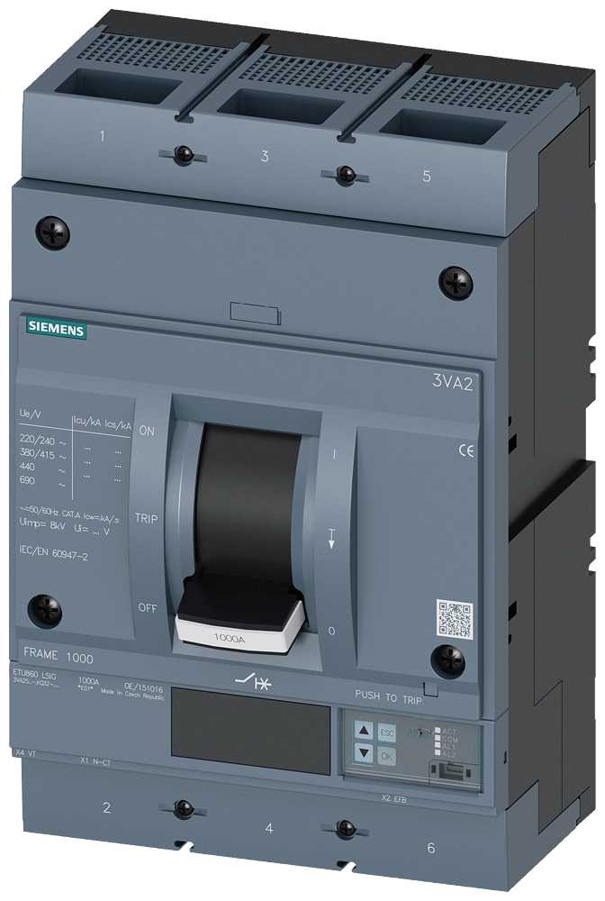 Siemens - MCCB_3VA25_3P_55KA_ETU860,LI,IN=630A,IR=250A-630A,Ii=10xIN,bolt