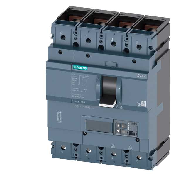 Siemens - MCCB_3VA23_4P_55KA_ETU860,LSIG,IN=400A,IR=160A-400A,ISD=0,6-10xIN,II=1,5-10xIN,IG=0,2-1xIN,,bolt