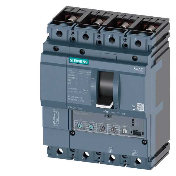 Siemens - MCCB_3VA22_4P_55KA_ETU330,LIG,IN=160A,IR=64A-160A,II=1,5-12xIN,,G=0,2-1xIN,TG=0,1/0,3MS,bolt