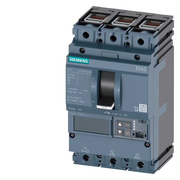 Siemens - MCCB_3VA20_3P_55KA_ETU860_,LSIG,IN=25A,IR=10A-25A,ISD=0,6-10xIN,II=1,5-12xIN,IG=0,2-1xIN,klemme Cu