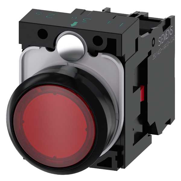 Siemens - Trykknapp, fjærkontakt, 230V LED rød, 1NC