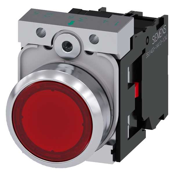 Siemens - Illuminert komplett trykknapp, 1NC, rød,110V AC skruklemmer