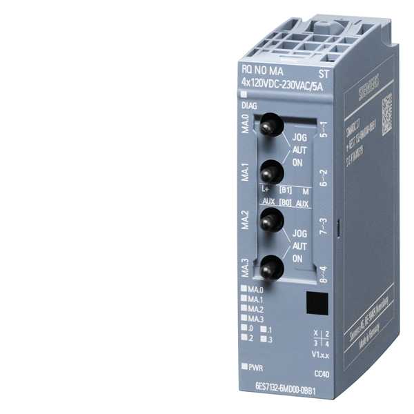 Siemens - SIMATIC ET 200SP, Relémodul normally open, RQ NO-MA4X120VDC..230VAC/5A ST, med manuell aktivering