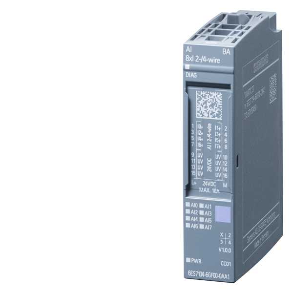 Siemens - SIMATIC ET 200SP, Analog inngangsmodul, AI 8XI 2-/4-tråds basic