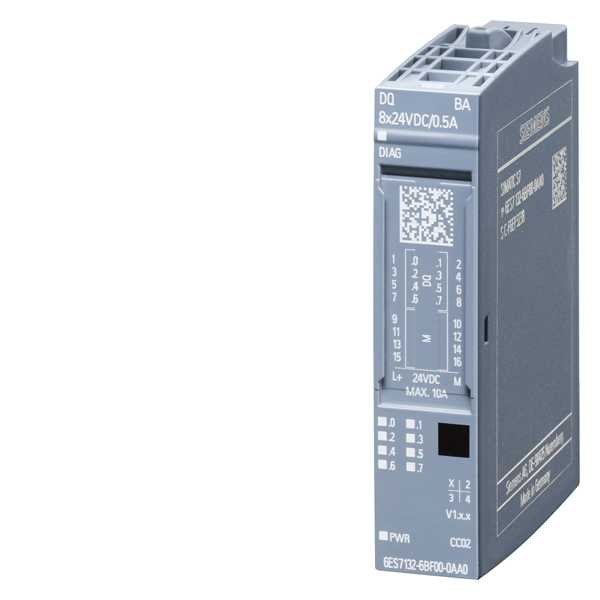 Siemens - SIMATIC ET 200SP, Digital utgangsmodul, DQ 8X24VDC/0,5A basic, forpakningsenhet: 10 stk