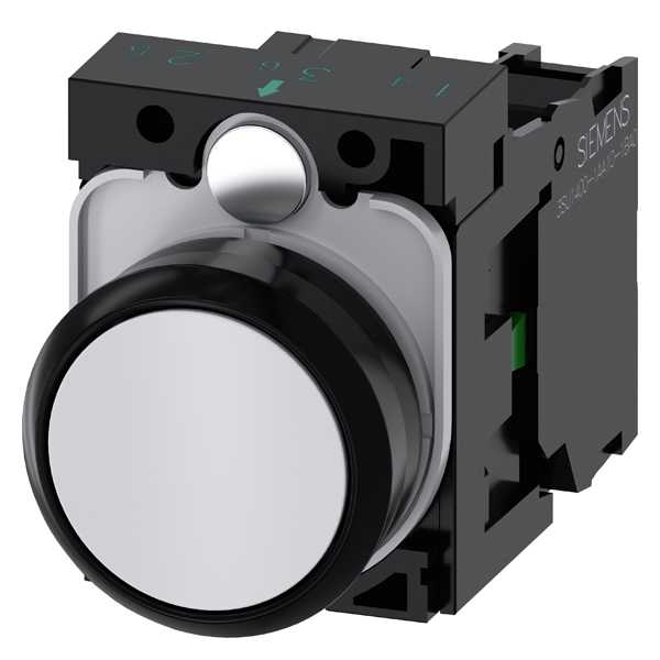 Siemens - SIRIUS ACT Komplett trykknapp - Hvit 22MM rund svart hardplast