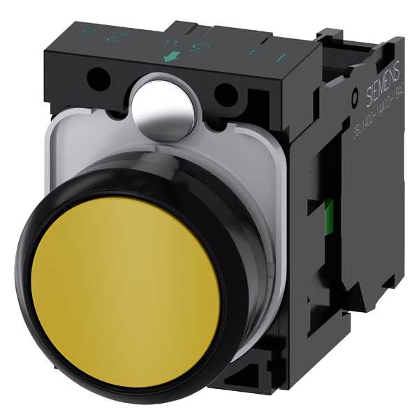 Siemens - SIRIUS ACT Komplett trykknapp - Gul 22MM rund svart hardplast