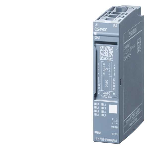 Siemens - SIMATIC ET 200SP, Digital inngangsmodul, DI 8X24VDC basic, Forpakningsenhet: 10 stk