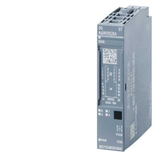 Siemens - SIMATIC ET 200SP, Digital utgangsmodul, DQ 4X24VDC/2A Standard, Forpakningsenhet: 10 stk
