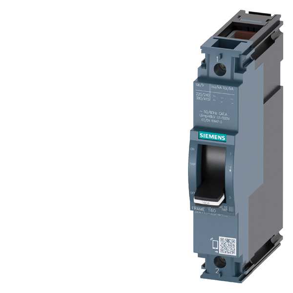 Siemens - Effektbryter 3VA1,50A,1-pol,TM210,36kA, rammeklemme for CU kabel