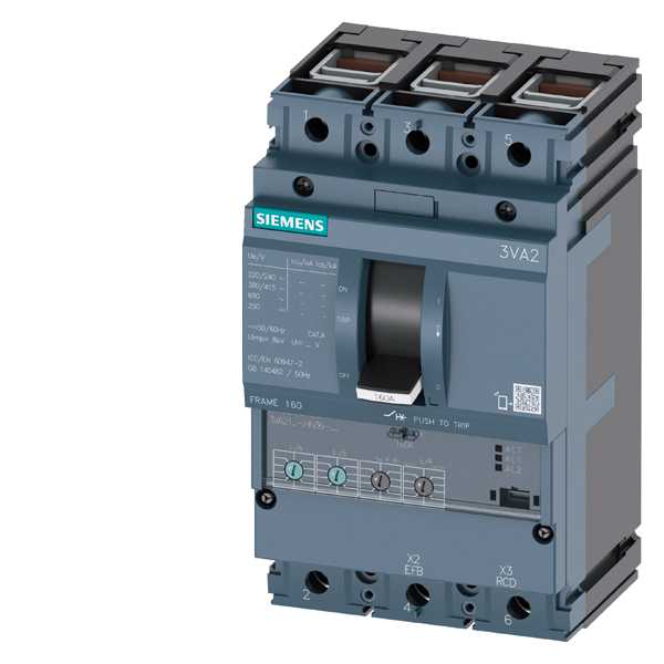 Siemens - MCCB_3VA21_3P_55KA_ETU350_,LSI,IN=100A,IR=40A-100A,ISD=1,5-10xIR,II=12xIN,klemme Cu