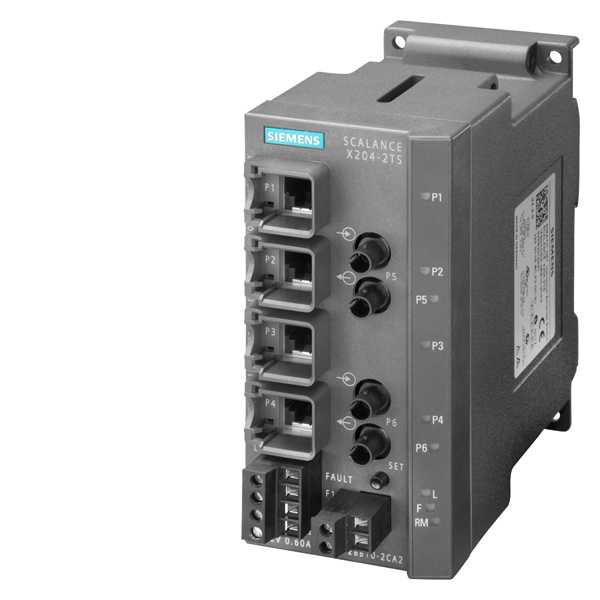 Siemens - Scalance X204-2TS; 4 x 10/100Mbit/s RJ45 porter; 2 x 100Mbit/s multimode BFOC
