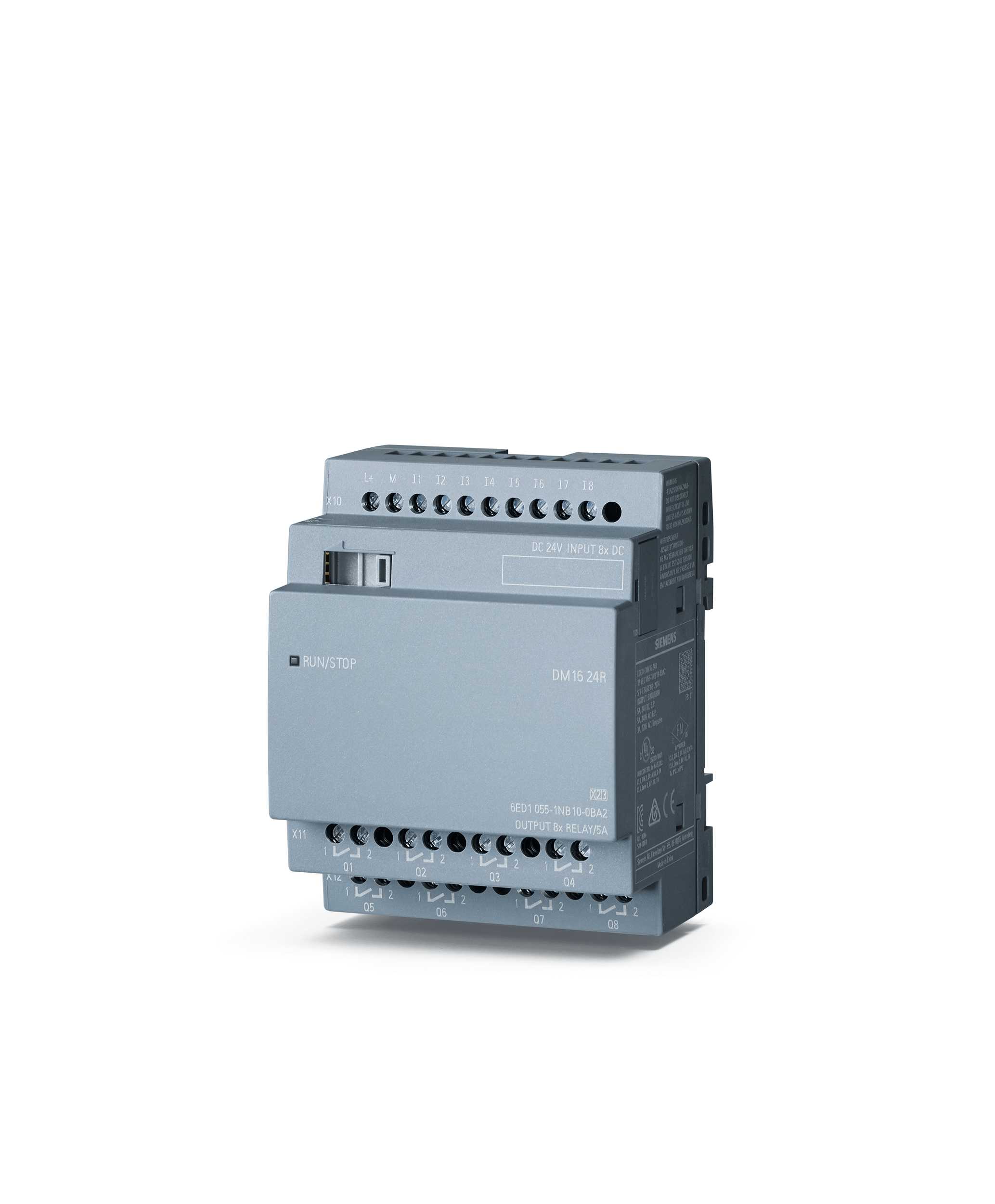 Siemens - LOGO! DM16 24R, Utvidelsesmodul, PU/I/O: 24V DC/24V DC/Rele, 8 DI/8 DO, 4TE