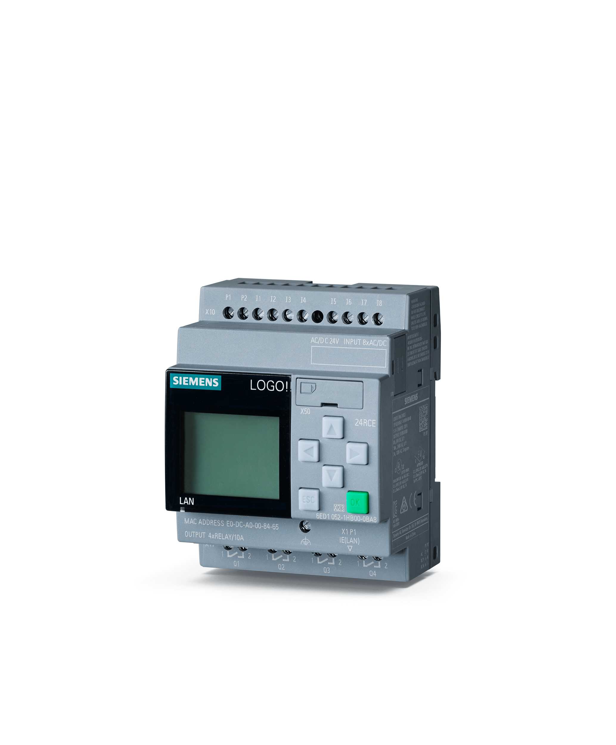 Siemens - LOGO! 24RCE,Logikkmodul,Display PU/I/O: 24V AC/24V DC/Rele, 8 DI/4 DO