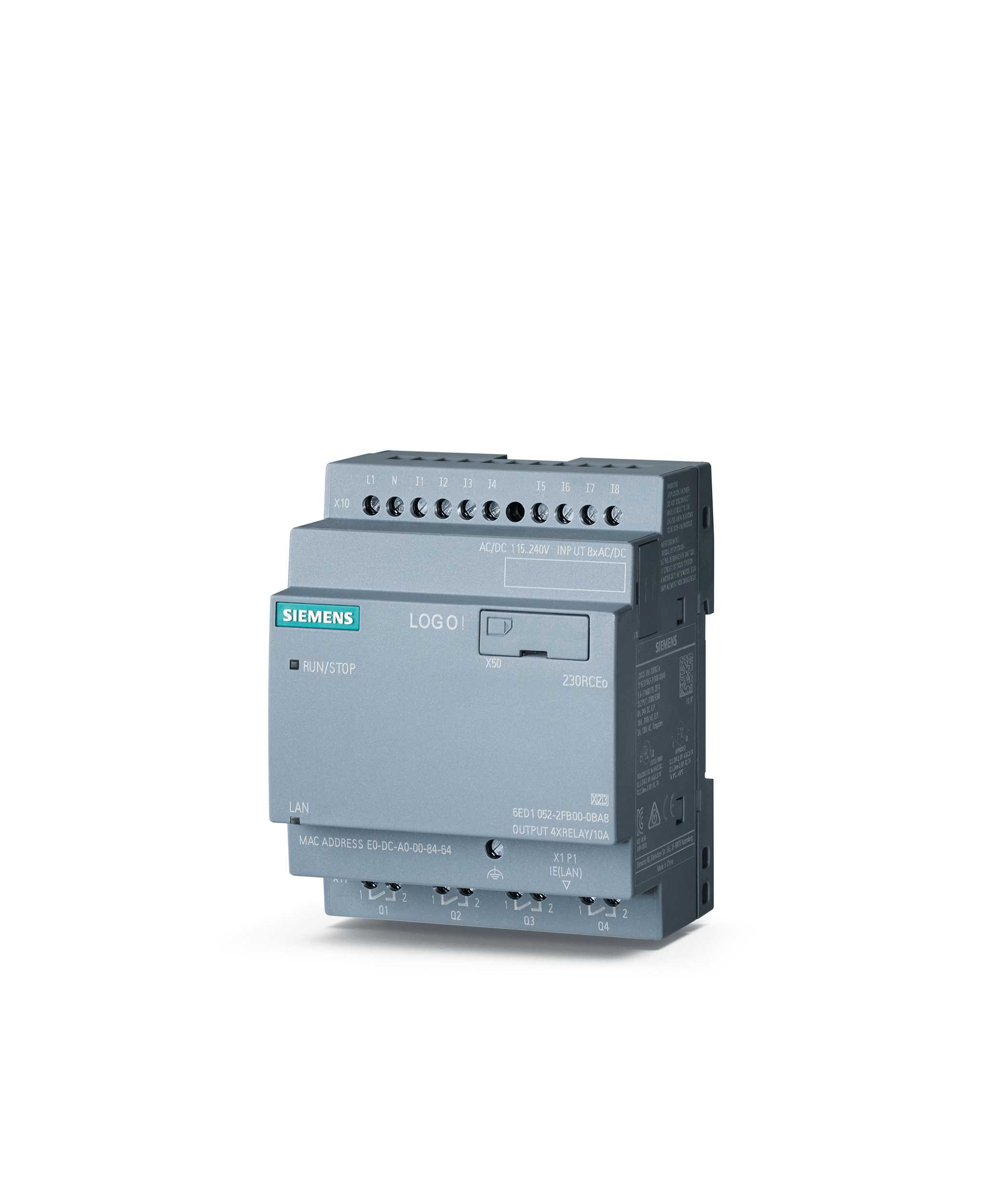 Siemens - LOGO! 230RCEO, Logikkmodul, PU/I/O: 230V/230V/Rele, 8DI/4DO; W/O Display