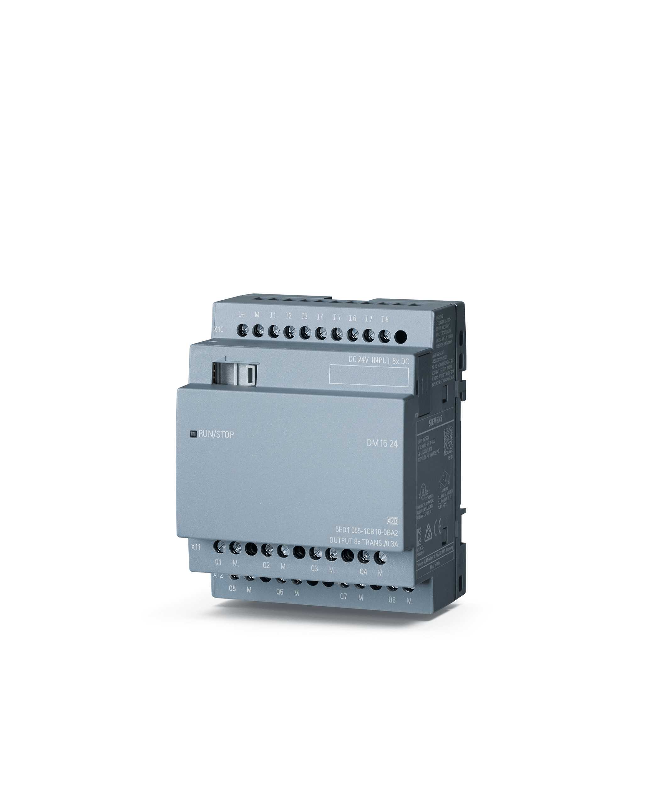 Siemens - LOGO! DM16 24,  Utvidelsesmodul PU/I/O: 24V DC/24V DC/Trans., 8 DI/8 DO, 4TE