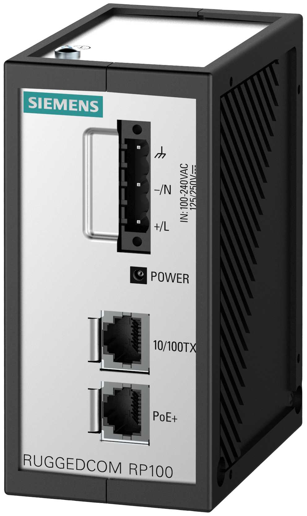 Siemens - Ruggedcom RP100 HI  Power-over-Ethernet power supply, matningsspenning 88-300VDC eller 85-264VAC.