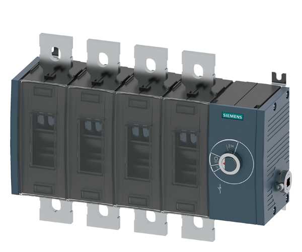 Siemens - Lastbryter 630A, ST4, 4P, side betjent høyre ,bryter uten vrider, flat terminal