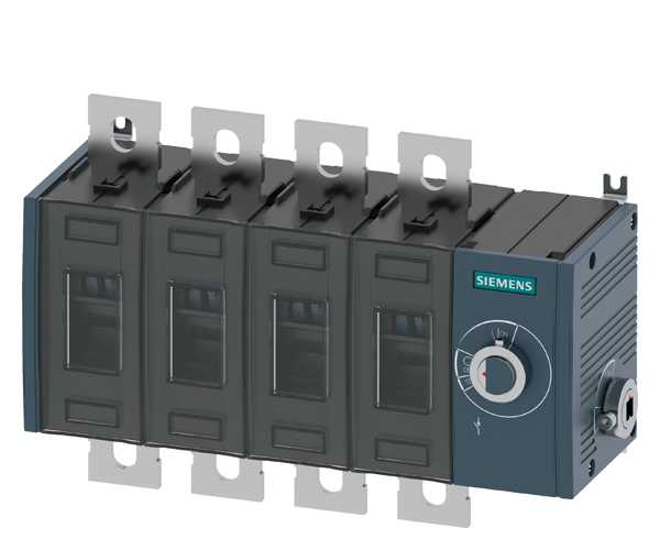 Siemens - Lastbryter 315A, ST3, 4P, side betjent høyre ,bryter uten vrider, flat terminal