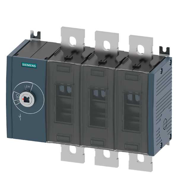 Siemens - Lastbryter 630A, ST4, 3P, front betjent venstre ,bryter uten vrider, flat terminal
