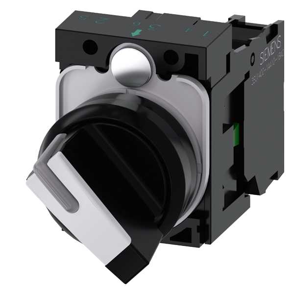 Siemens - SIRIUS ACT Komplett 22MM svart hardplast Vendebryter, 2 posisjoner O-I holdekontakt
