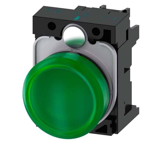 Siemens - SIRIUS ACT Komplett 22MM svart hardplast Signallampe med grønn LED 24V AC/DC
