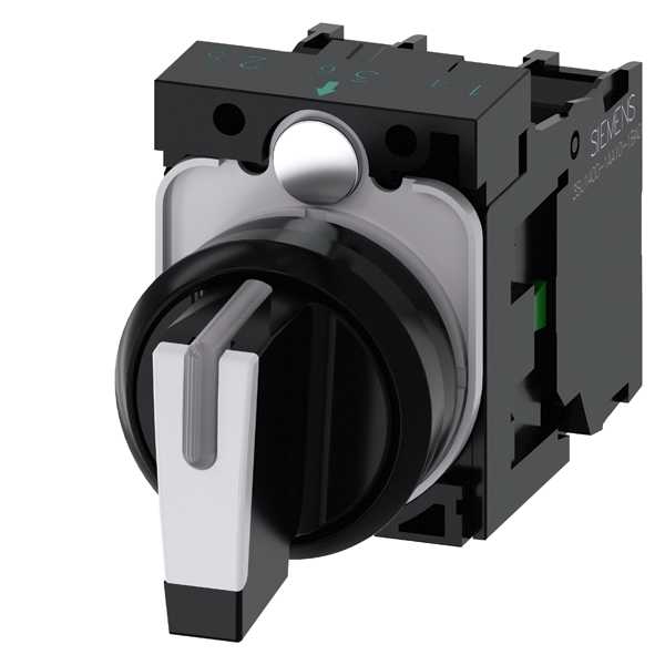 Siemens - SIRIUS ACT Komplett 22MM svart hardplast Vendebryter, 3 posisjoner I-O-II holdekontakt