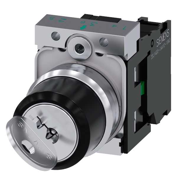 Siemens - SIRIUS ACT Komplett 22MM i blank metall  Nøkkelbryter, 2 posisjoner O-I holdekontakt