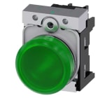 Siemens - SIRIUS ACT Komplett 22MM i blank metall Signallampe med grønn LED 230V AC