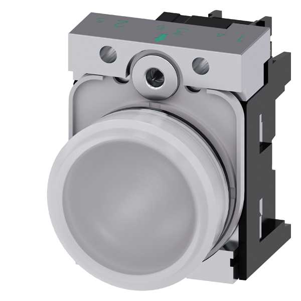 Siemens - SIRIUS ACT Komplett 22MM i blank metall  Signallampe med hvit LED 24V AC/DC
