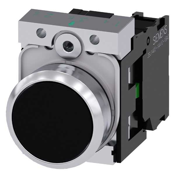 Siemens - SIRIUS ACT Komplett 22MM i blank metall  Komplett trykknapp - svart