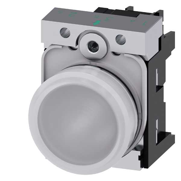 Siemens - SIRIUS ACT Komplett 22MM i blank metall  Signallampe med hvit LED 230V AC