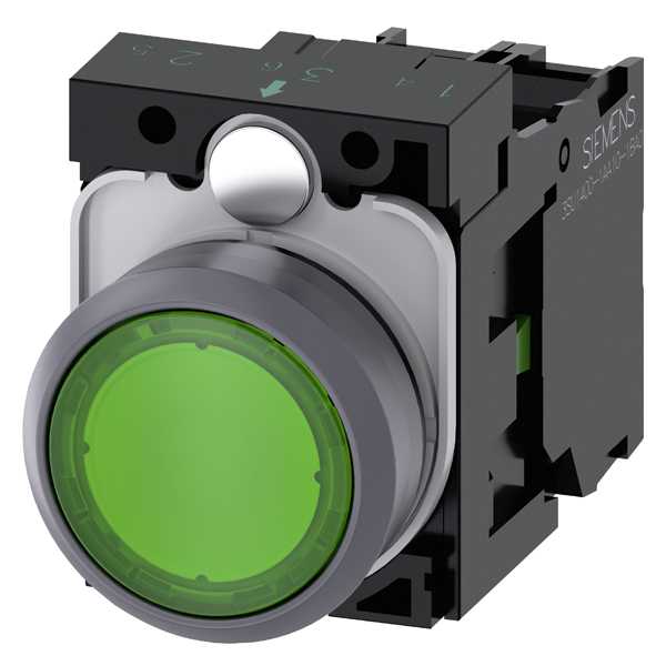 Siemens - SIRIUS ACT Komplett trykknapp - Grønn illum 22MM rund matt metall design