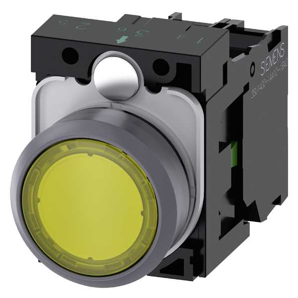 Siemens - SIRIUS ACT Komplett trykknapp - Gul illum 22MM rund matt metall design