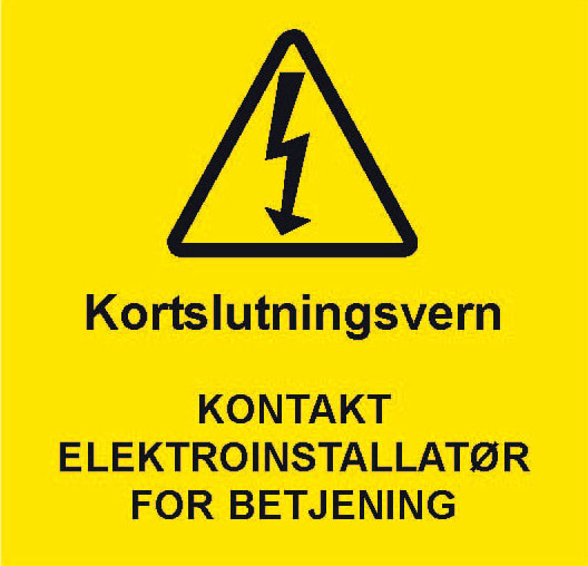 Eaton Electric - MERKESKILT KORTSLUTNINGSVERN, GULT M/SORT TEKST. RULL À 100