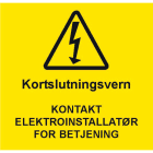 Eaton Electric - MERKESKILT KORTSLUTNINGSVERN, GULT M/SORT TEKST. RULL À 100