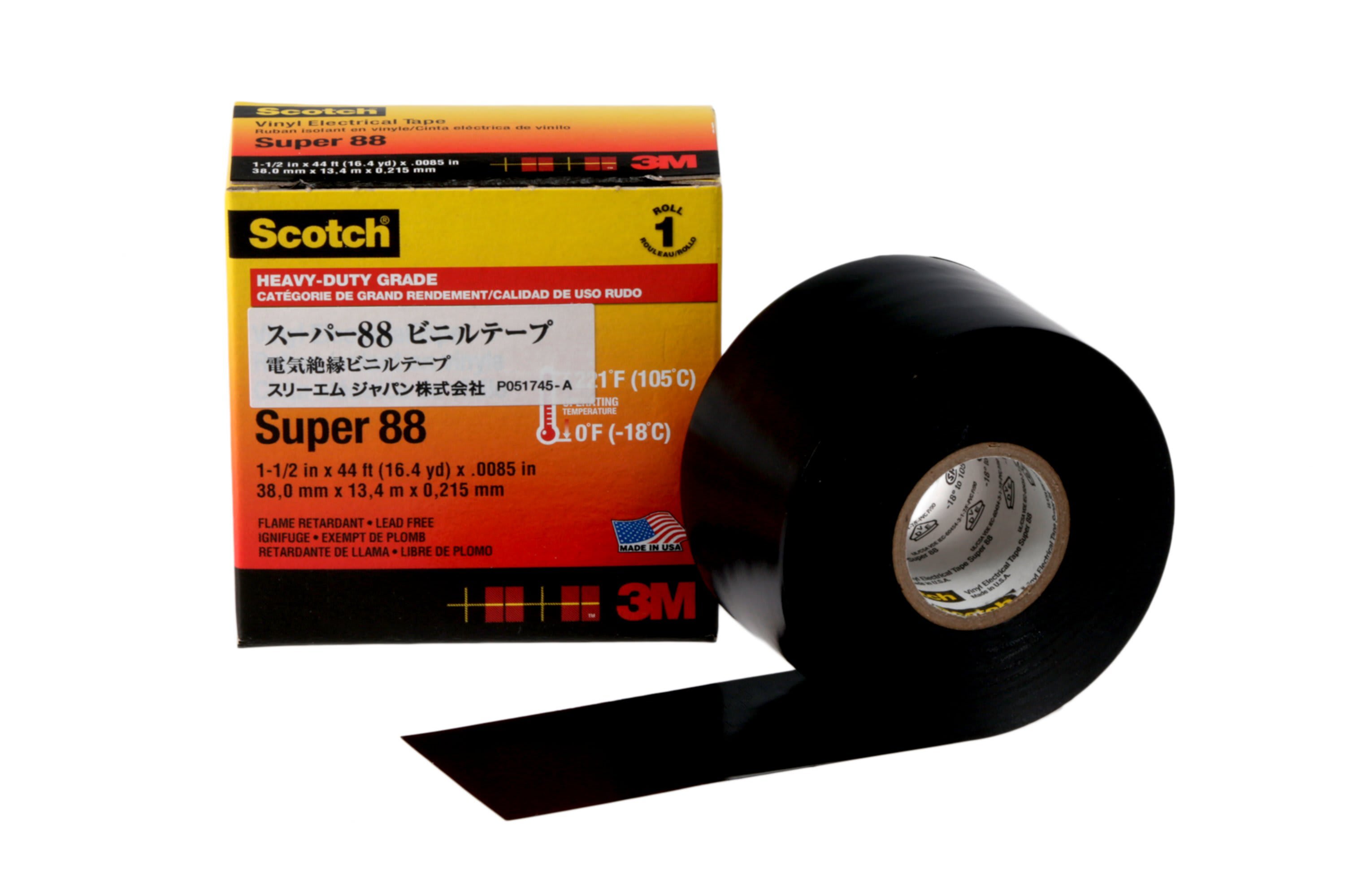 Scotch - 3M Scotch® Super 88 helårs isolasjonstape, kraftig sort vinyl, 19 mm x 6 m