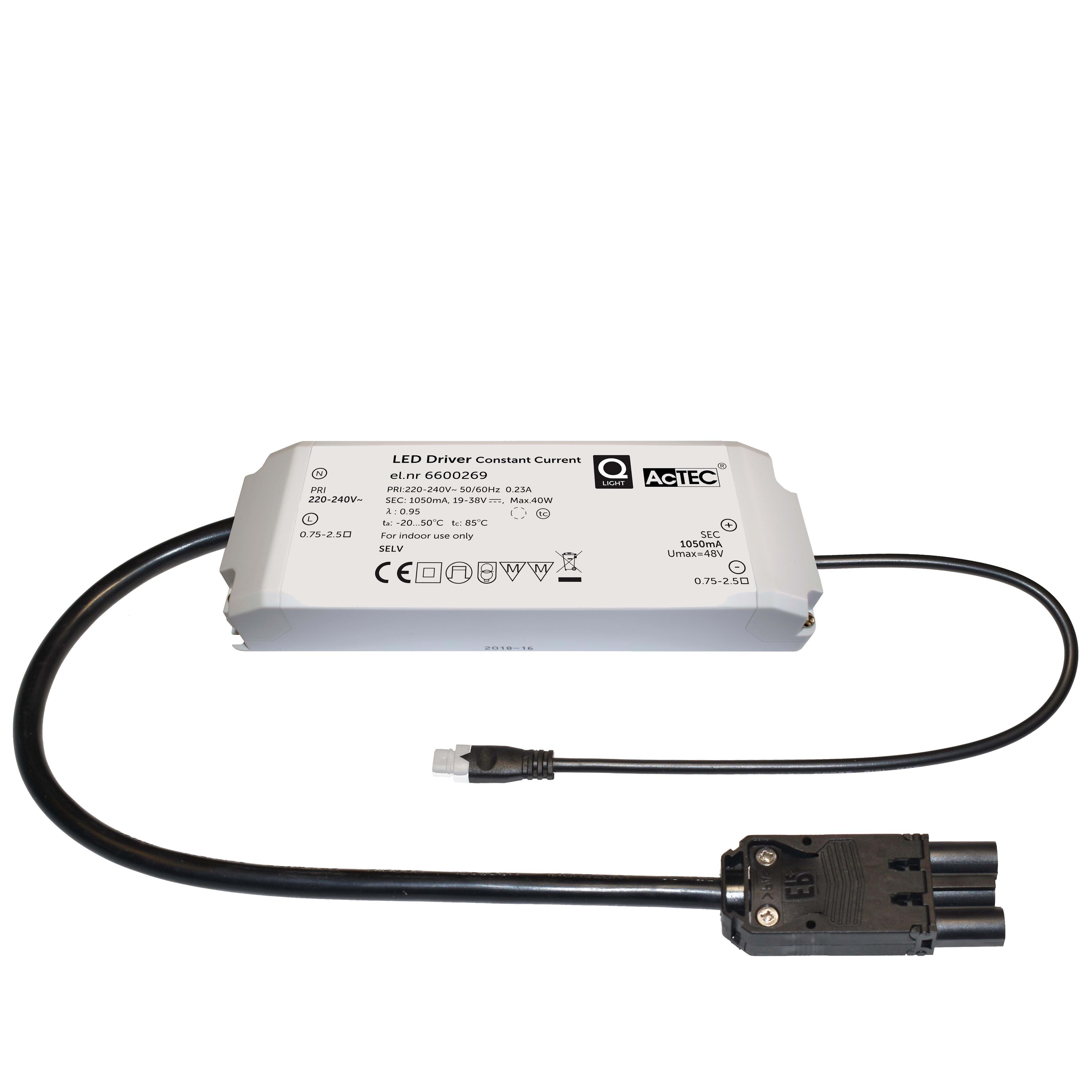 Q-Light - DRIVER 40W Q-PANEL 1050MA WAGO 3-POL PLUGG IKKE DIM 1050mA