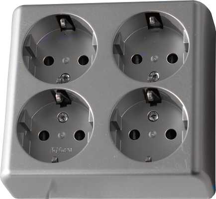 Kontakt-S - Stikk 4 veis påvegg ALU