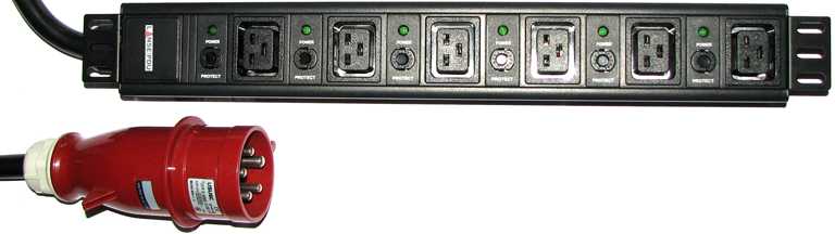 Lanse - PDU 19" Sikret 6x16A C19 1,5U