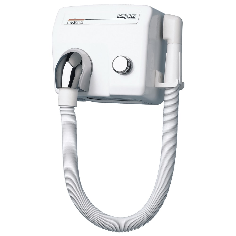 Mediclinics - SaniFlow Hair SC1088HT, vandalsikker hårtørker i hvit lakk stål m/slange