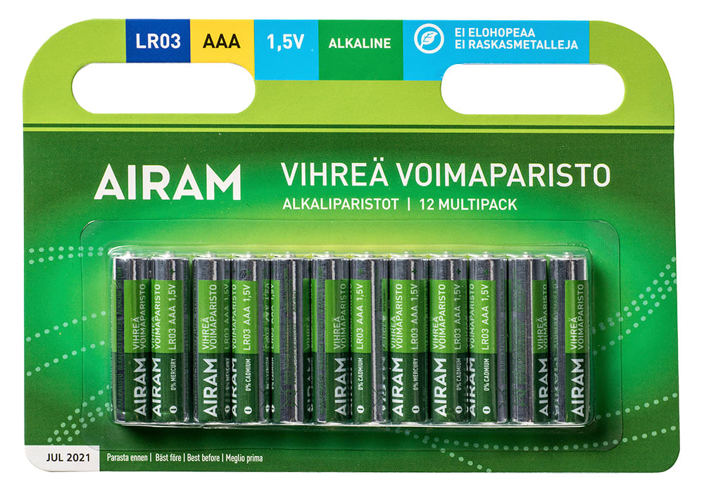 Airam - Batteri Green power LR03 AAA 1,5V 12pk