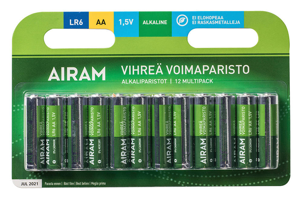 Airam - Batteri Green power LR6 AA 1,5V 12-pack